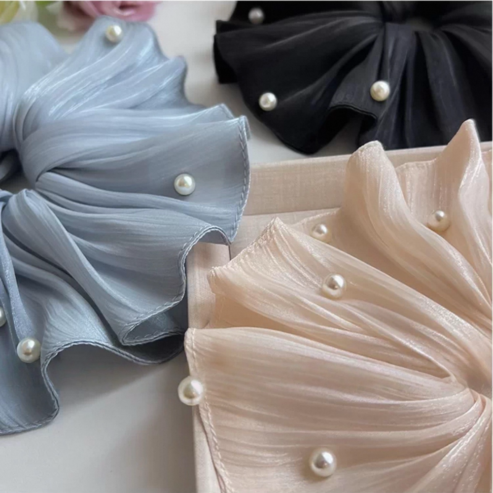 𝓨𝓪𝓷𝓰𝓑𝓲🕊️法式溫柔釘珠褶皺流光絲滑雪紡大腸圈 低馬尾 V379-細節圖5