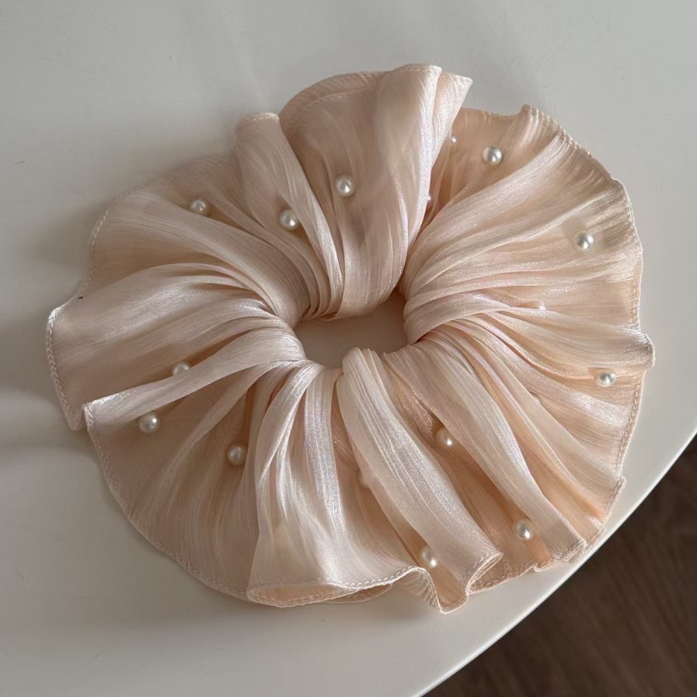 𝓨𝓪𝓷𝓰𝓑𝓲🕊️法式溫柔釘珠褶皺流光絲滑雪紡大腸圈 低馬尾 V379-細節圖8