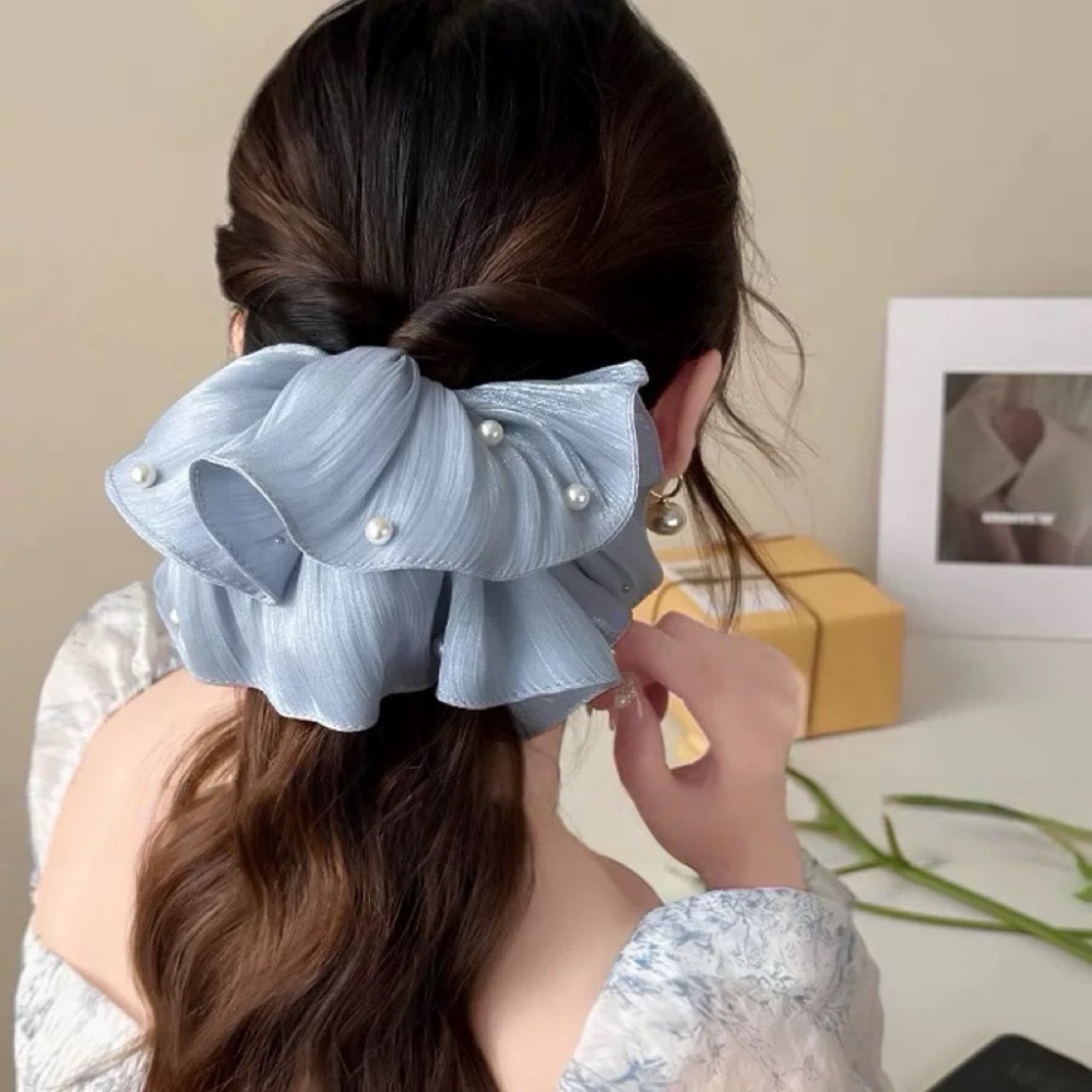 𝓨𝓪𝓷𝓰𝓑𝓲🕊️法式溫柔釘珠褶皺流光絲滑雪紡大腸圈 低馬尾 V379-細節圖11