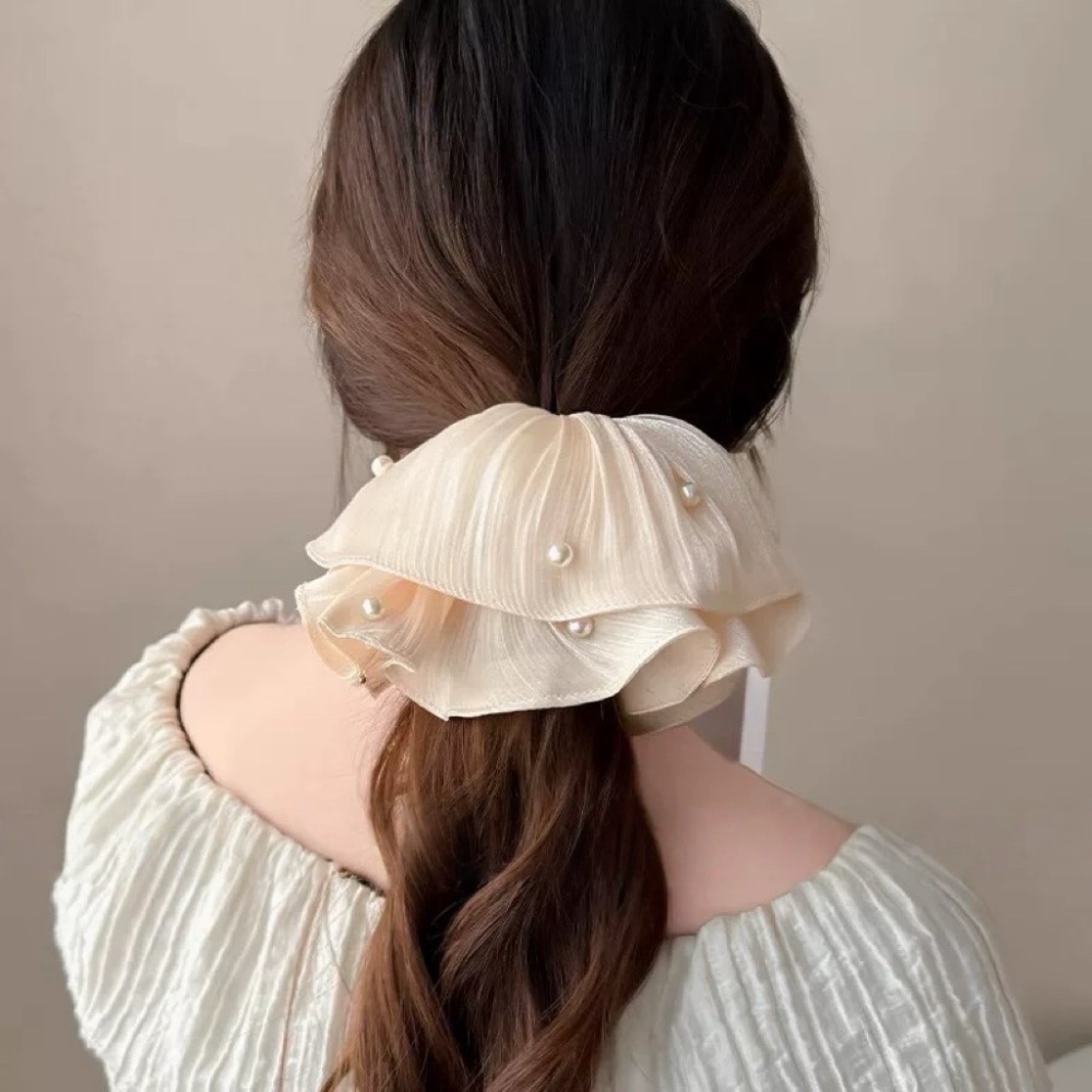 𝓨𝓪𝓷𝓰𝓑𝓲🕊️法式溫柔釘珠褶皺流光絲滑雪紡大腸圈 低馬尾 V379-規格圖11