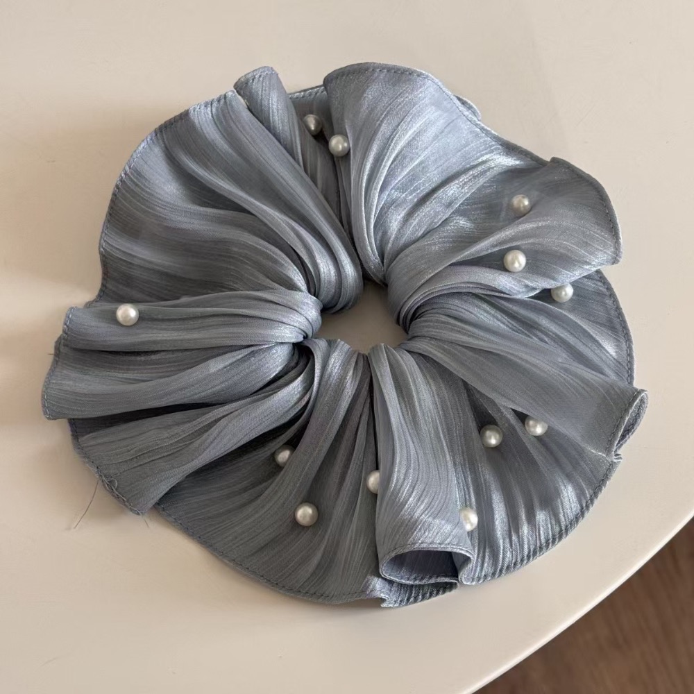 𝓨𝓪𝓷𝓰𝓑𝓲🕊️法式溫柔釘珠褶皺流光絲滑雪紡大腸圈 低馬尾 V379-規格圖11