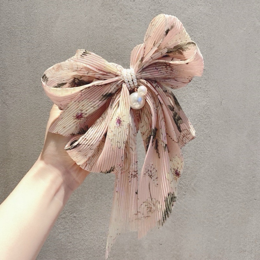 𝓨𝓪𝓷𝓰𝓑𝓲🕊️碎花皺摺蝴蝶結珍珠吊墜髮夾 彈簧夾 馬尾夾 公主頭 V380-細節圖7