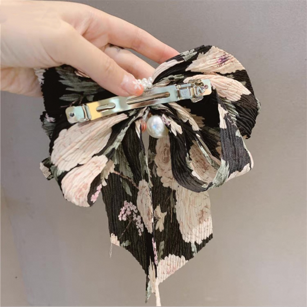 𝓨𝓪𝓷𝓰𝓑𝓲🕊️碎花皺摺蝴蝶結珍珠吊墜髮夾 彈簧夾 馬尾夾 公主頭 V380-細節圖11