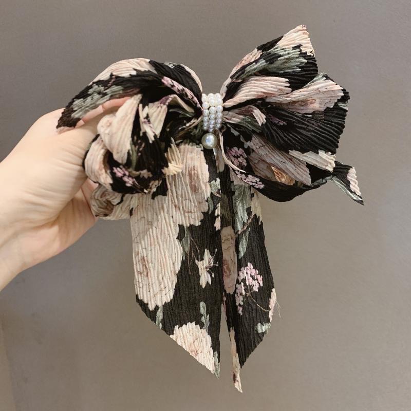 𝓨𝓪𝓷𝓰𝓑𝓲🕊️碎花皺摺蝴蝶結珍珠吊墜髮夾 彈簧夾 馬尾夾 公主頭 V380-規格圖11
