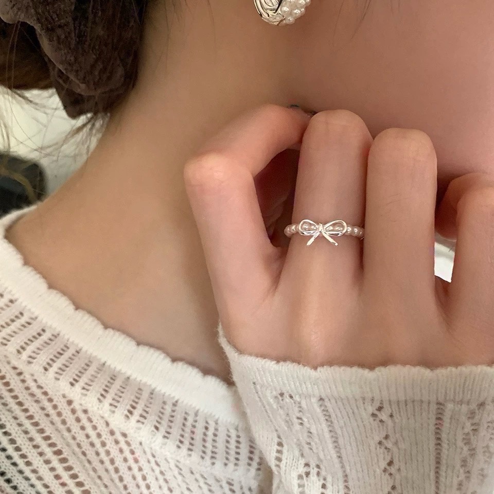 𝓨𝓪𝓷𝓰𝓑𝓲🩰珍珠蝴蝶結金豆彈力戒指 Y788-細節圖4