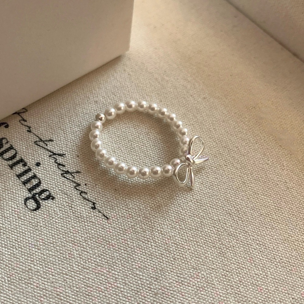 𝓨𝓪𝓷𝓰𝓑𝓲🩰珍珠蝴蝶結金豆彈力戒指 Y788-細節圖5