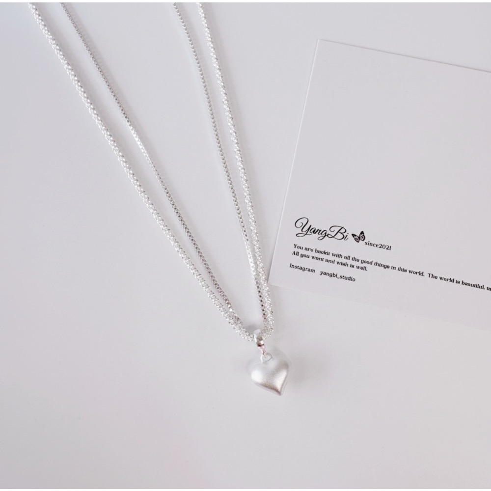 𝓨𝓪𝓷𝓰𝓑𝓲🕊️925銀｜爆愛款【雙層拉絲霧面愛心項鍊】【鎖骨鍊】 Y794-細節圖2