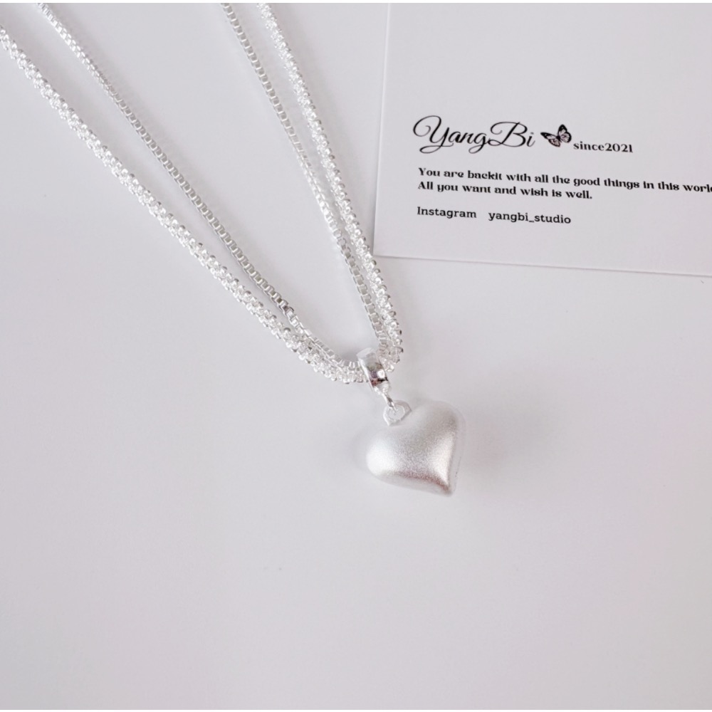 𝓨𝓪𝓷𝓰𝓑𝓲🕊️925銀｜爆愛款【雙層拉絲霧面愛心項鍊】【鎖骨鍊】 Y794-細節圖4