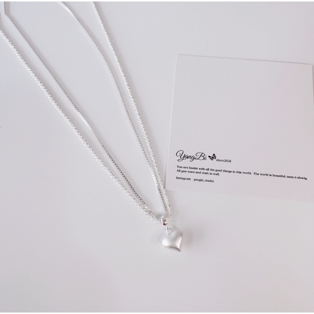 𝓨𝓪𝓷𝓰𝓑𝓲🕊️925銀｜爆愛款【雙層拉絲霧面愛心項鍊】【鎖骨鍊】 Y794-細節圖6