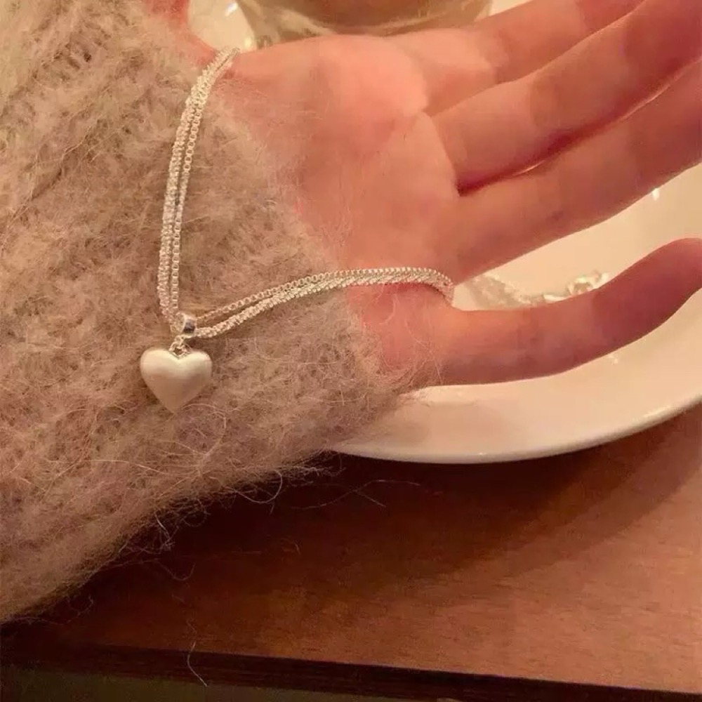 𝓨𝓪𝓷𝓰𝓑𝓲🕊️925銀｜爆愛款【雙層拉絲霧面愛心項鍊】【鎖骨鍊】 Y794-細節圖9