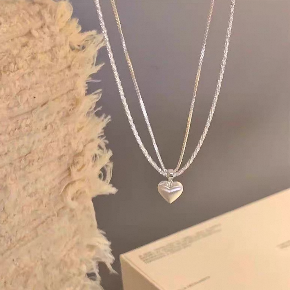 𝓨𝓪𝓷𝓰𝓑𝓲🕊️925銀｜爆愛款【雙層拉絲霧面愛心項鍊】【鎖骨鍊】 Y794-細節圖10