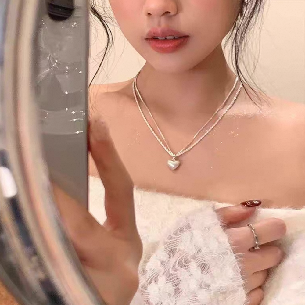 𝓨𝓪𝓷𝓰𝓑𝓲🕊️925銀｜爆愛款【雙層拉絲霧面愛心項鍊】【鎖骨鍊】 Y794-細節圖11