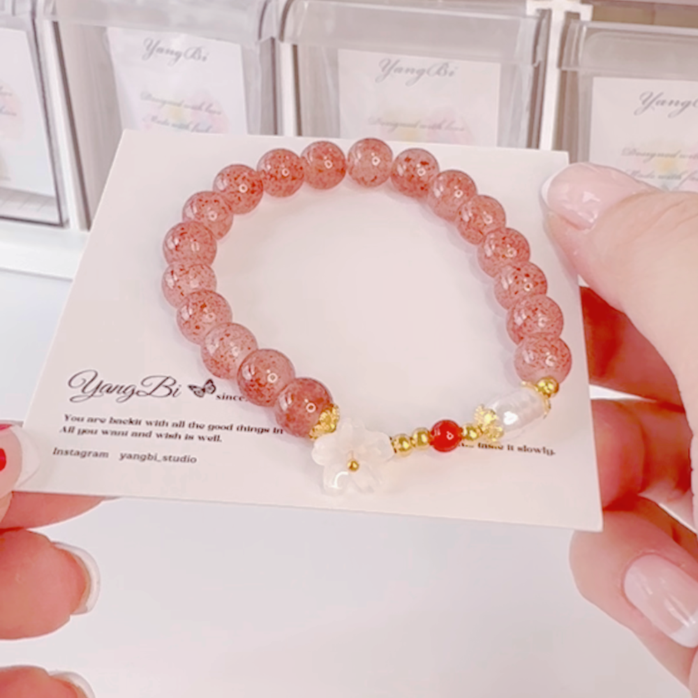 𝓨𝓪𝓷𝓰𝓑𝓲🕊️招桃花｜草莓晶桃花串珠手鍊 招姻緣 閨蜜禮物 生日禮物 Y797-細節圖7