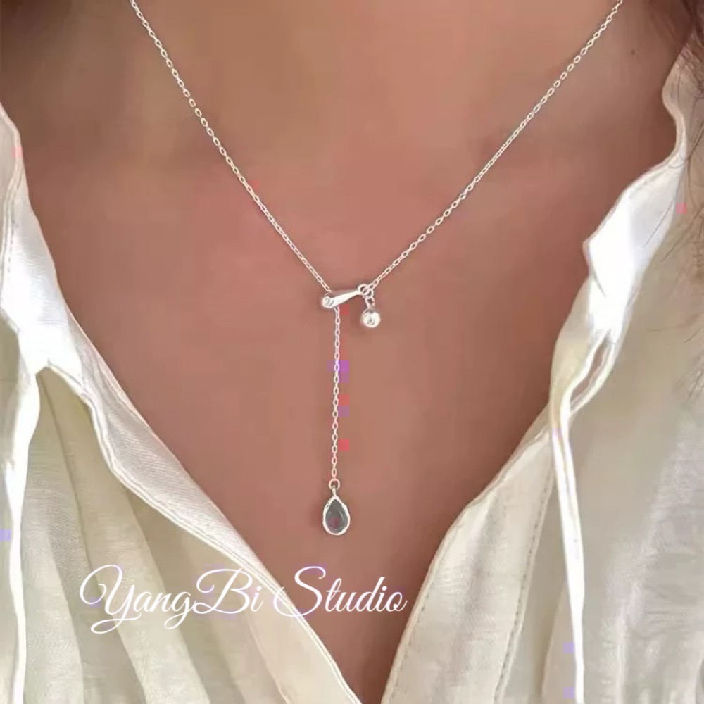 𝓨𝓪𝓷𝓰𝓑𝓲🕊️925銀｜精靈的眼淚 藍色水滴流蘇項鍊 鎖骨鍊 Y798-細節圖5