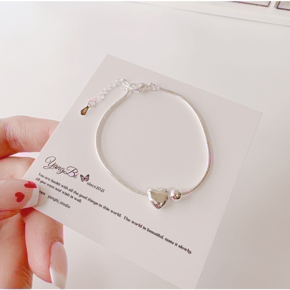 𝓨𝓪𝓷𝓰𝓑𝓲🕊️簡約愛心小銀珠蛇骨手鍊 小眾手鍊 Y801-細節圖6
