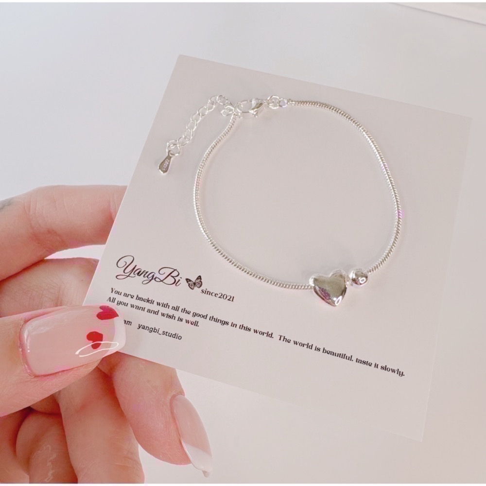 𝓨𝓪𝓷𝓰𝓑𝓲🕊️簡約愛心小銀珠蛇骨手鍊 小眾手鍊 Y801-細節圖7
