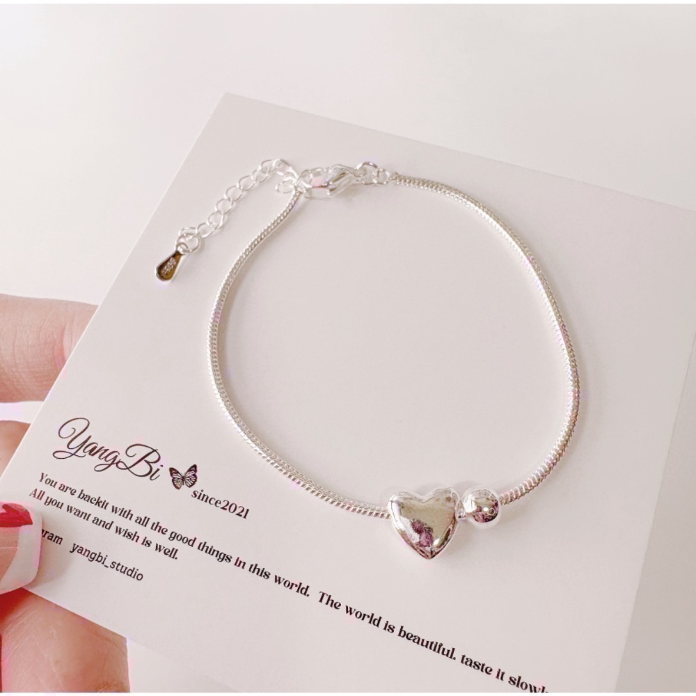 𝓨𝓪𝓷𝓰𝓑𝓲🕊️簡約愛心小銀珠蛇骨手鍊 小眾手鍊 Y801-細節圖8