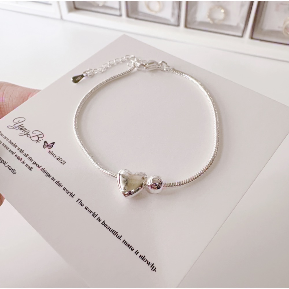 𝓨𝓪𝓷𝓰𝓑𝓲🕊️簡約愛心小銀珠蛇骨手鍊 小眾手鍊 Y801-細節圖9