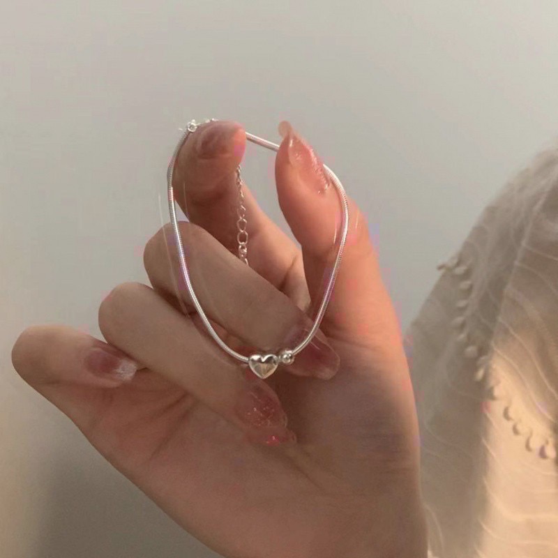 𝓨𝓪𝓷𝓰𝓑𝓲🕊️簡約愛心小銀珠蛇骨手鍊 小眾手鍊 Y801-細節圖3