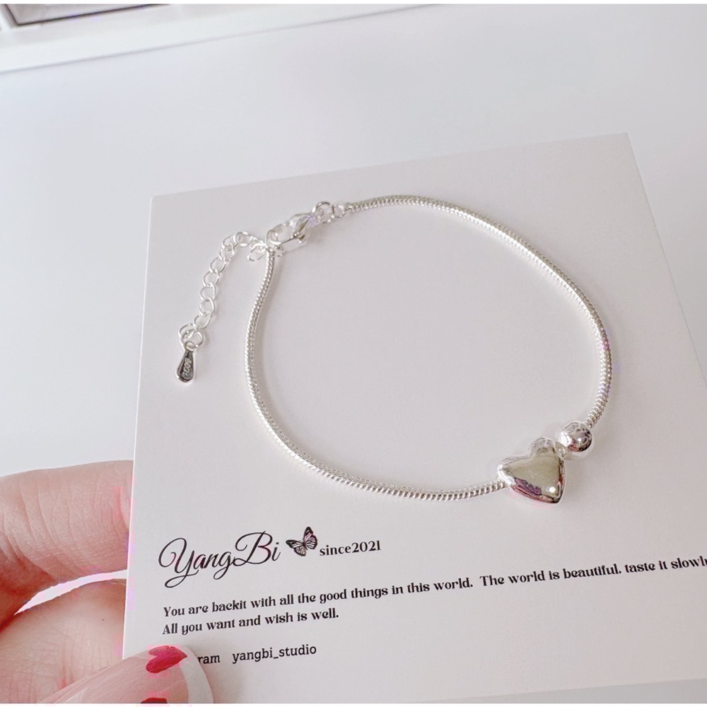 𝓨𝓪𝓷𝓰𝓑𝓲🕊️簡約愛心小銀珠蛇骨手鍊 小眾手鍊 Y801-細節圖5