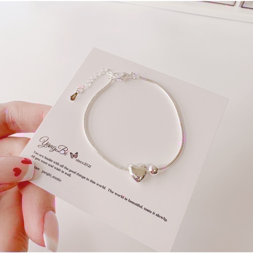 𝓨𝓪𝓷𝓰𝓑𝓲🕊️簡約愛心小銀珠蛇骨手鍊 小眾手鍊 Y801-細節圖6