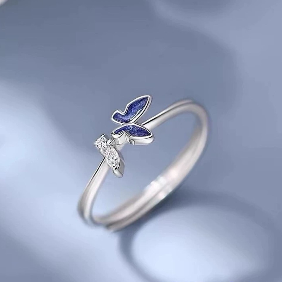 𝓨𝓪𝓷𝓰𝓑𝓲🕊️925銀｜森林系浪漫藍色蝴蝶水鑽戒指 Y804-細節圖3
