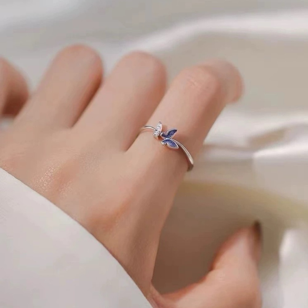 𝓨𝓪𝓷𝓰𝓑𝓲🕊️925銀｜森林系浪漫藍色蝴蝶水鑽戒指 Y804-細節圖5