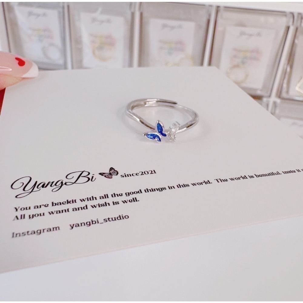 𝓨𝓪𝓷𝓰𝓑𝓲🕊️925銀｜森林系浪漫藍色蝴蝶水鑽戒指 Y804-細節圖6
