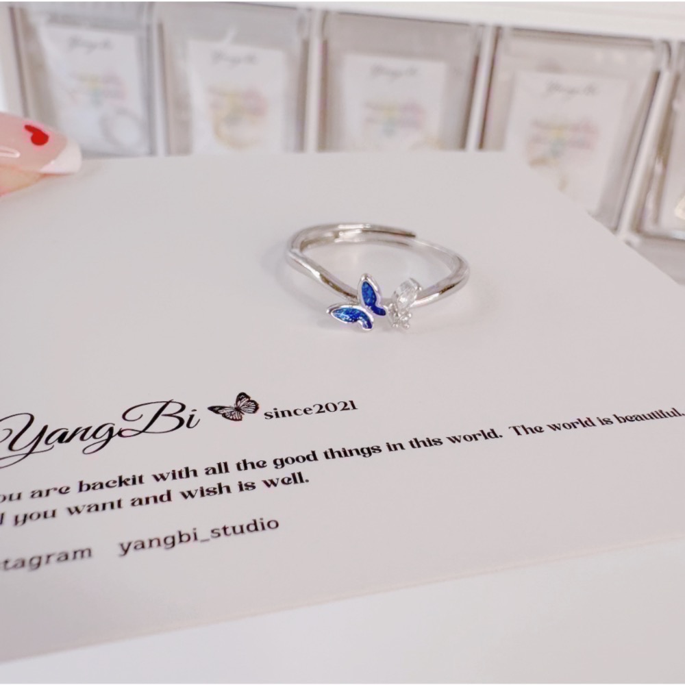 𝓨𝓪𝓷𝓰𝓑𝓲🕊️925銀｜森林系浪漫藍色蝴蝶水鑽戒指 Y804-細節圖7