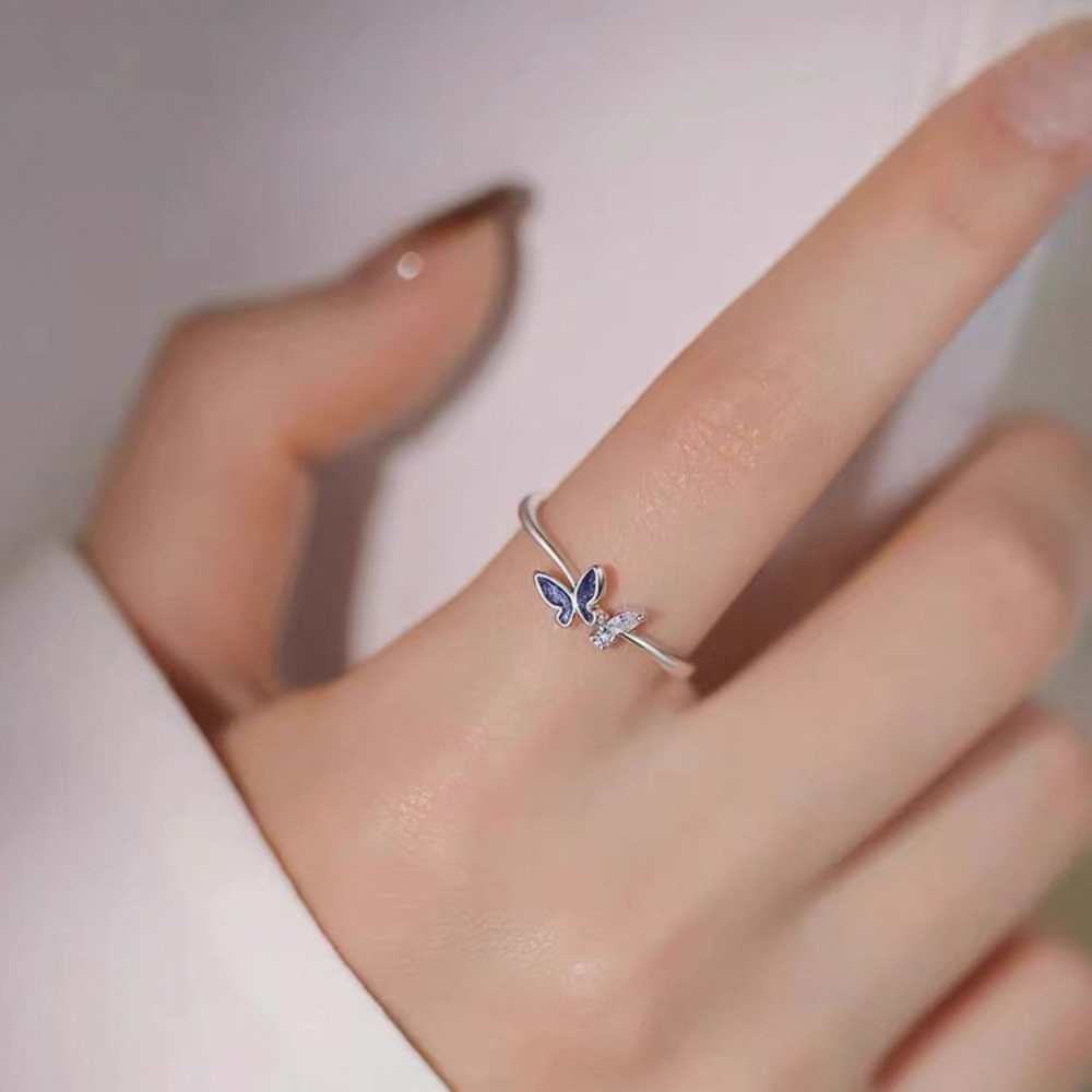 𝓨𝓪𝓷𝓰𝓑𝓲🕊️925銀｜森林系浪漫藍色蝴蝶水鑽戒指 Y804-細節圖2