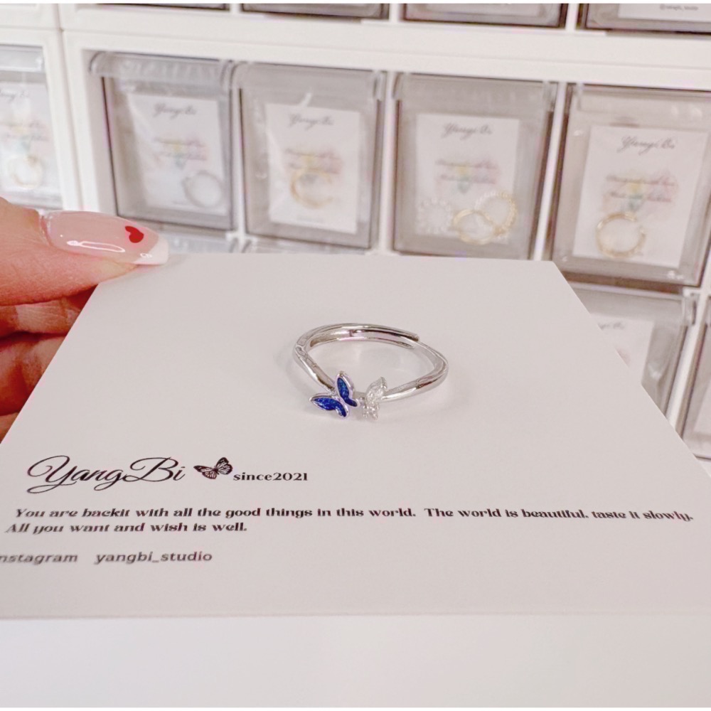 𝓨𝓪𝓷𝓰𝓑𝓲🕊️925銀｜森林系浪漫藍色蝴蝶水鑽戒指 Y804-細節圖8