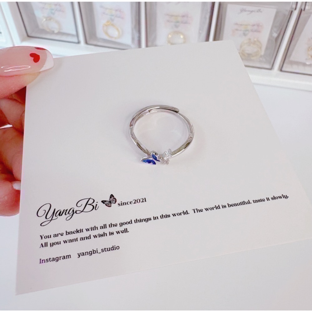 𝓨𝓪𝓷𝓰𝓑𝓲🕊️925銀｜森林系浪漫藍色蝴蝶水鑽戒指 Y804-細節圖9