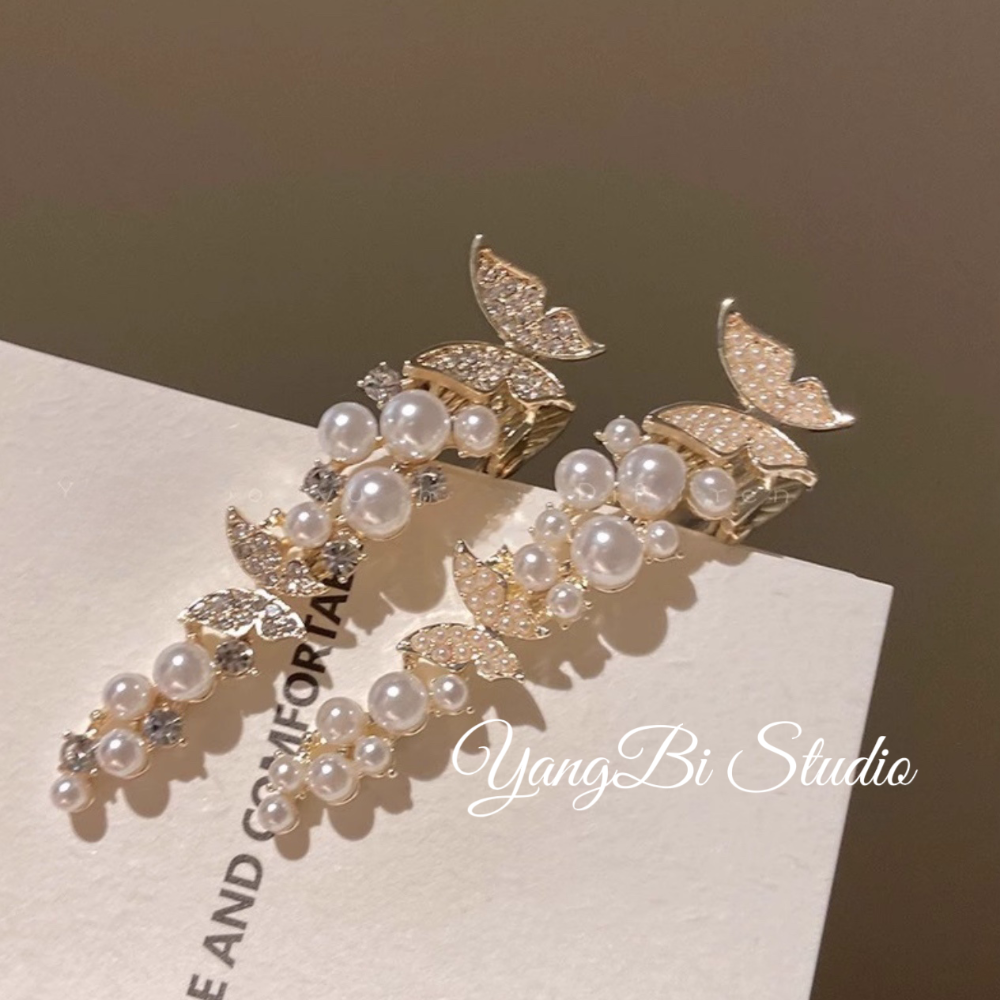𝓨𝓪𝓷𝓰𝓑𝓲🕊️精緻細節 仙氣珍珠水鑽蝴蝶髮夾 瀏海夾 V385-細節圖2