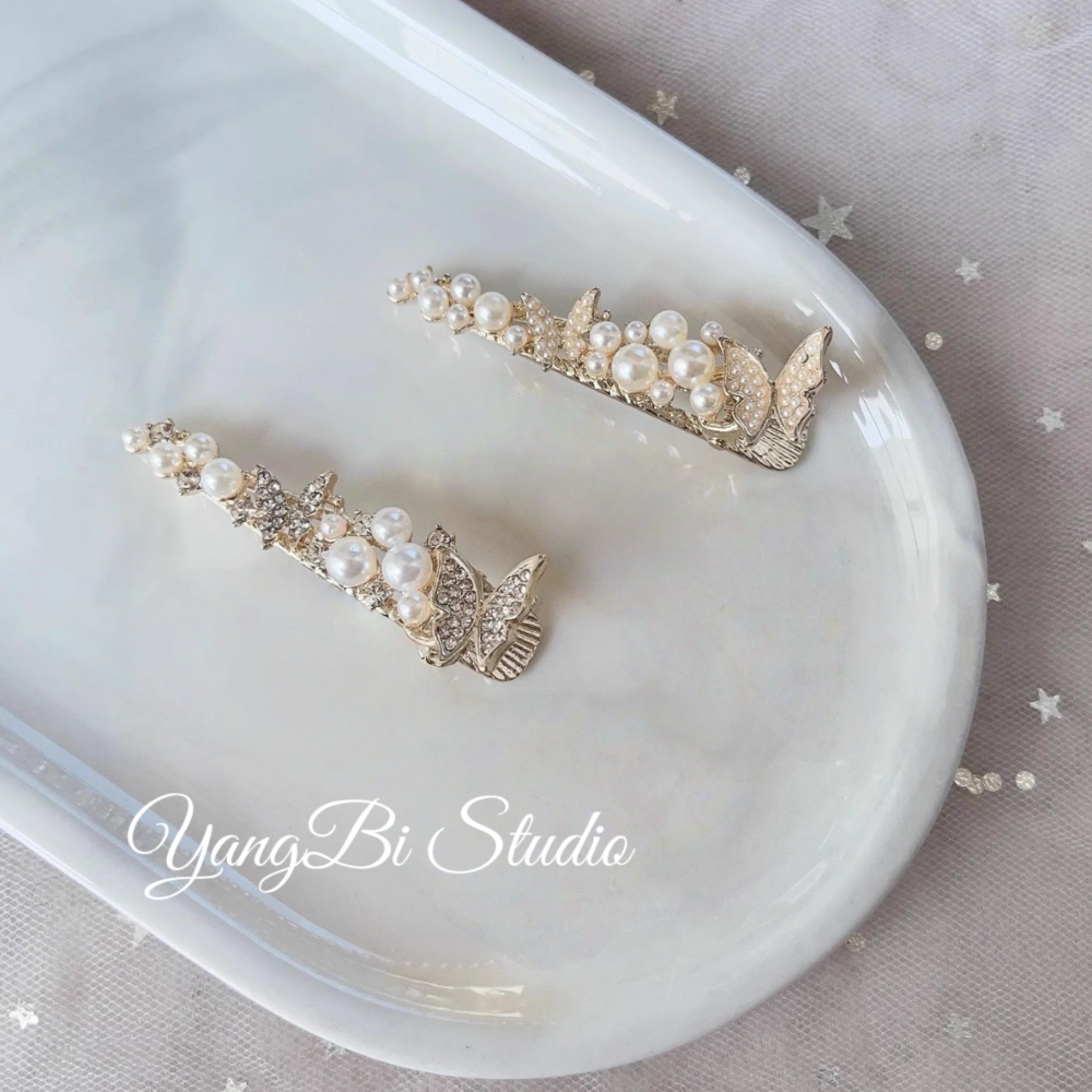 𝓨𝓪𝓷𝓰𝓑𝓲🕊️精緻細節 仙氣珍珠水鑽蝴蝶髮夾 瀏海夾 V385-細節圖4