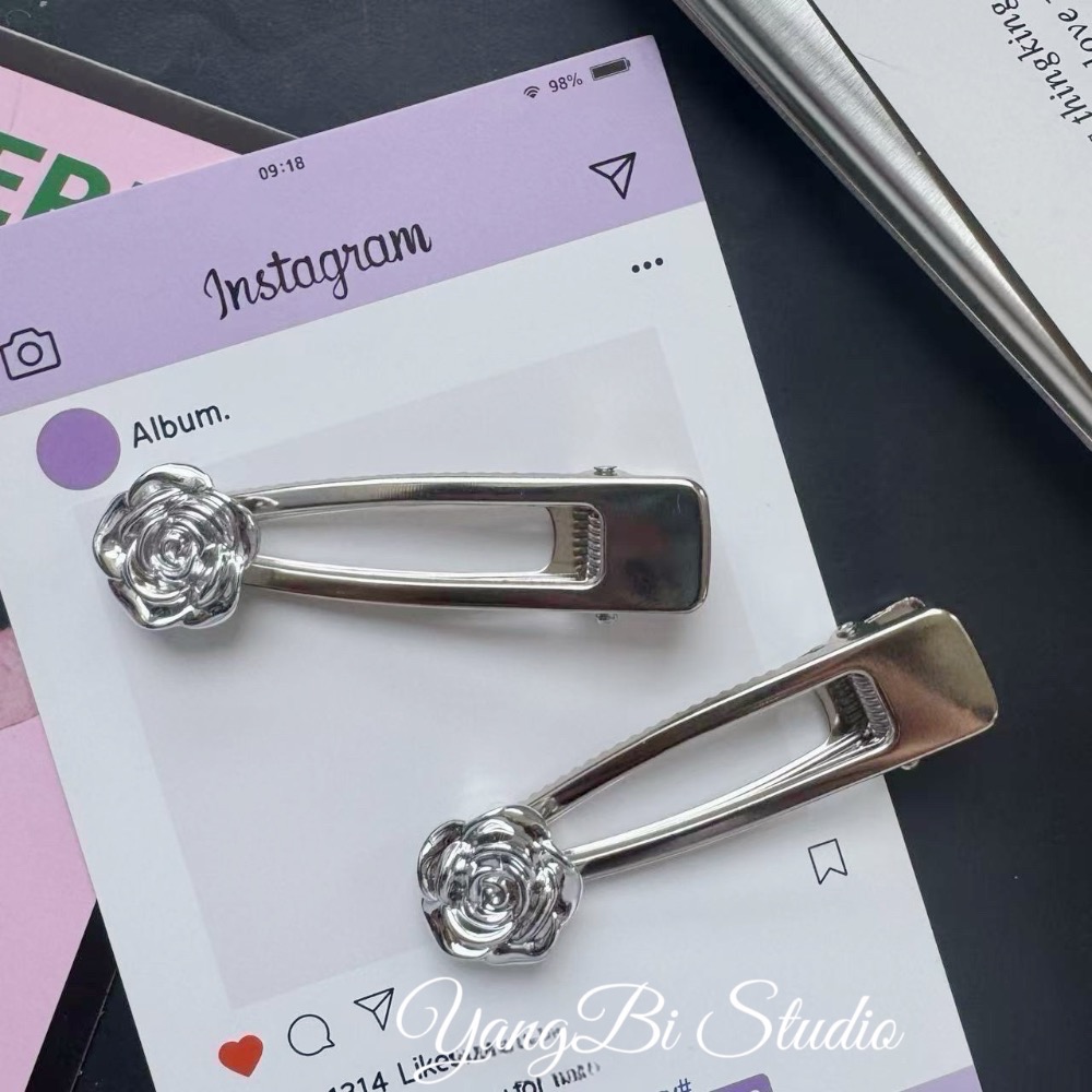 𝓨𝓪𝓷𝓰𝓑𝓲🕊️ins高級感銀色山茶花髮夾 瀏海夾 V386-細節圖4