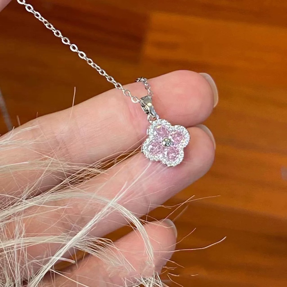 𝓨𝓪𝓷𝓰𝓑𝓲🕊️粉色四葉草 幸運草水鑽白金項鍊 Y805-細節圖2