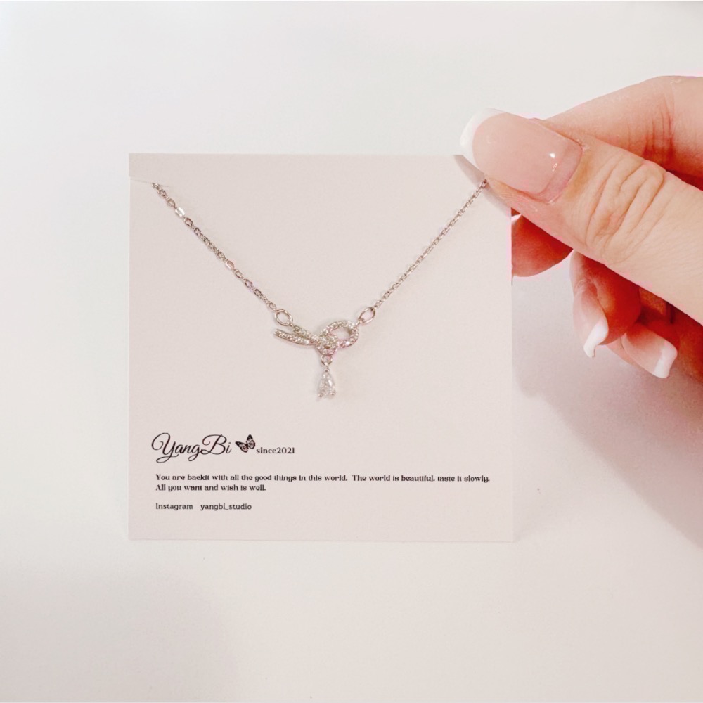 𝓨𝓪𝓷𝓰𝓑𝓲🕊️自由浪漫｜韓版無限蝴蝶結繩結簡約水滴鋯石項鍊 Y807-細節圖3