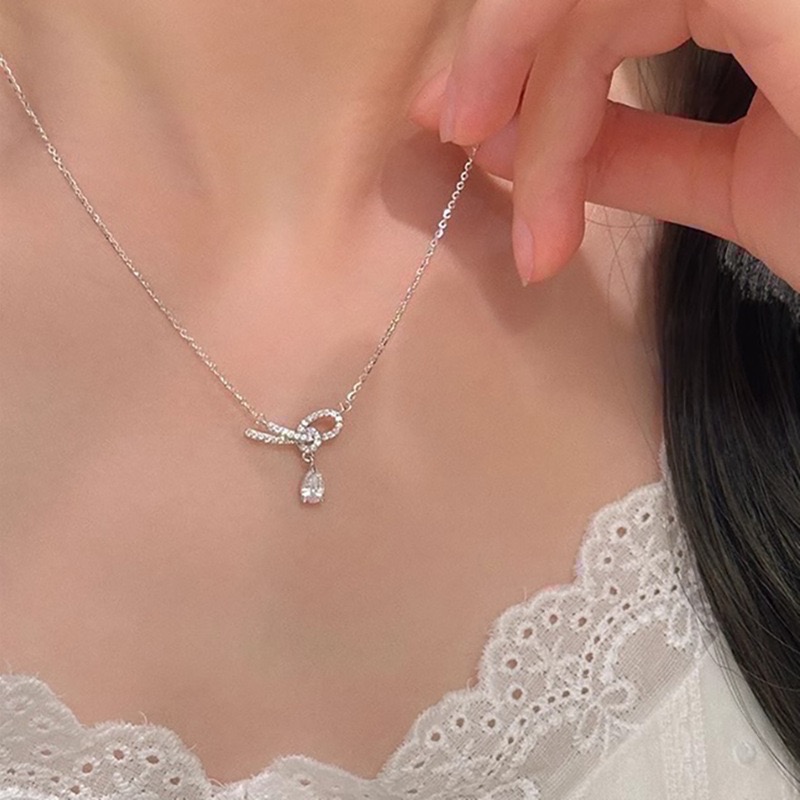 𝓨𝓪𝓷𝓰𝓑𝓲🕊️自由浪漫｜韓版無限蝴蝶結繩結簡約水滴鋯石項鍊 Y807-細節圖4