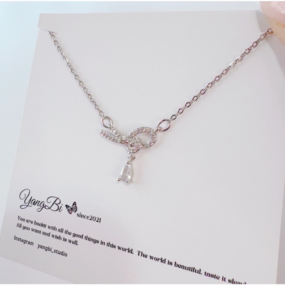 𝓨𝓪𝓷𝓰𝓑𝓲🕊️自由浪漫｜韓版無限蝴蝶結繩結簡約水滴鋯石項鍊 Y807-細節圖5