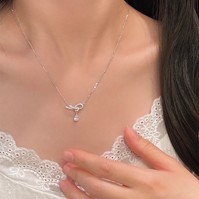 𝓨𝓪𝓷𝓰𝓑𝓲🕊️自由浪漫｜韓版無限蝴蝶結繩結簡約水滴鋯石項鍊 Y807-細節圖6