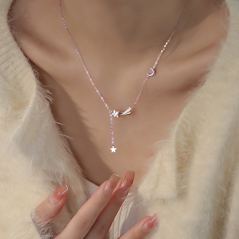 𝓨𝓪𝓷𝓰𝓑𝓲🕊️心願｜流星設計感五角星彎月項鍊 Y808-細節圖4
