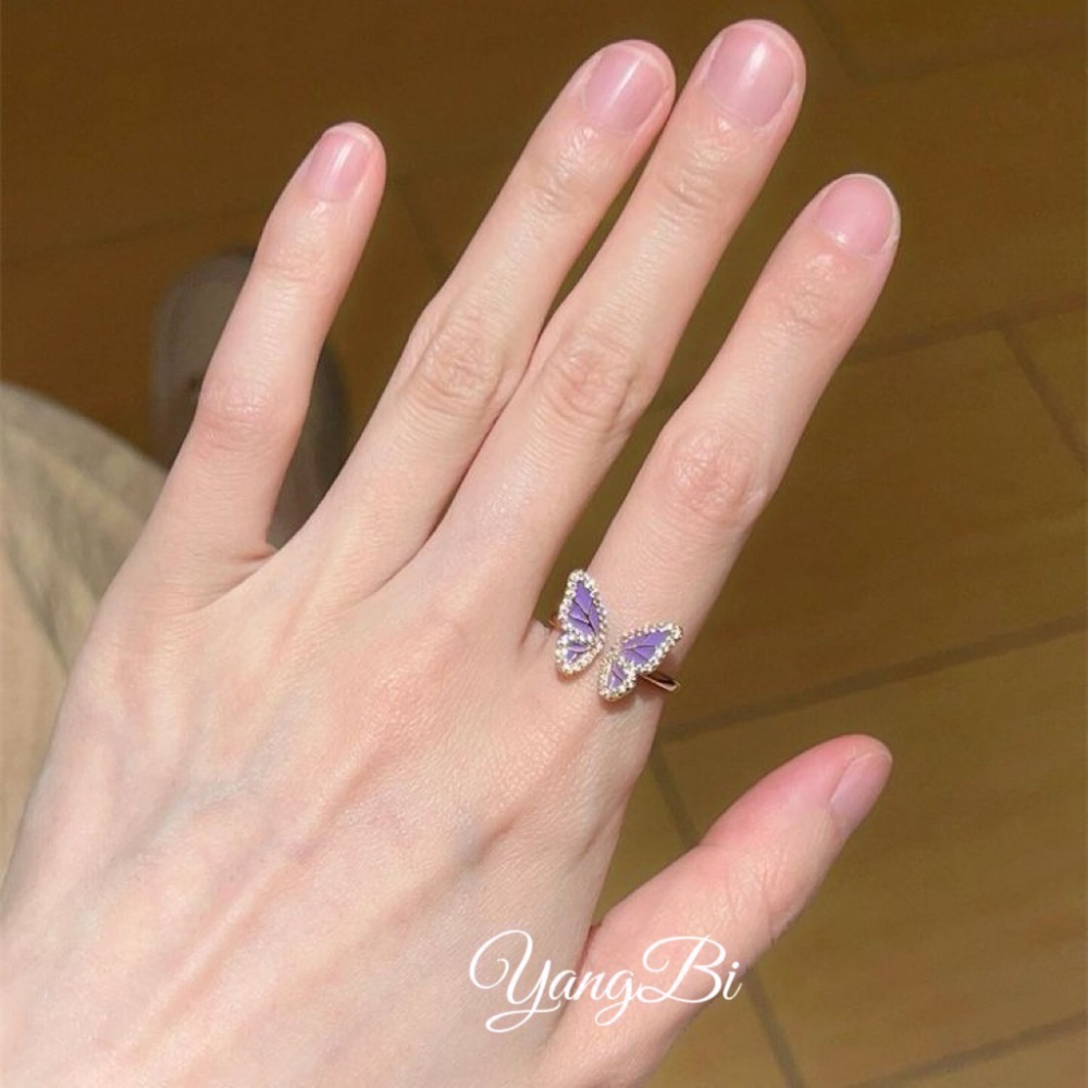 𝓨𝓪𝓷𝓰𝓑𝓲🕊️珐瑯紫幻蝴蝶水鑽戒指 Y810-細節圖4