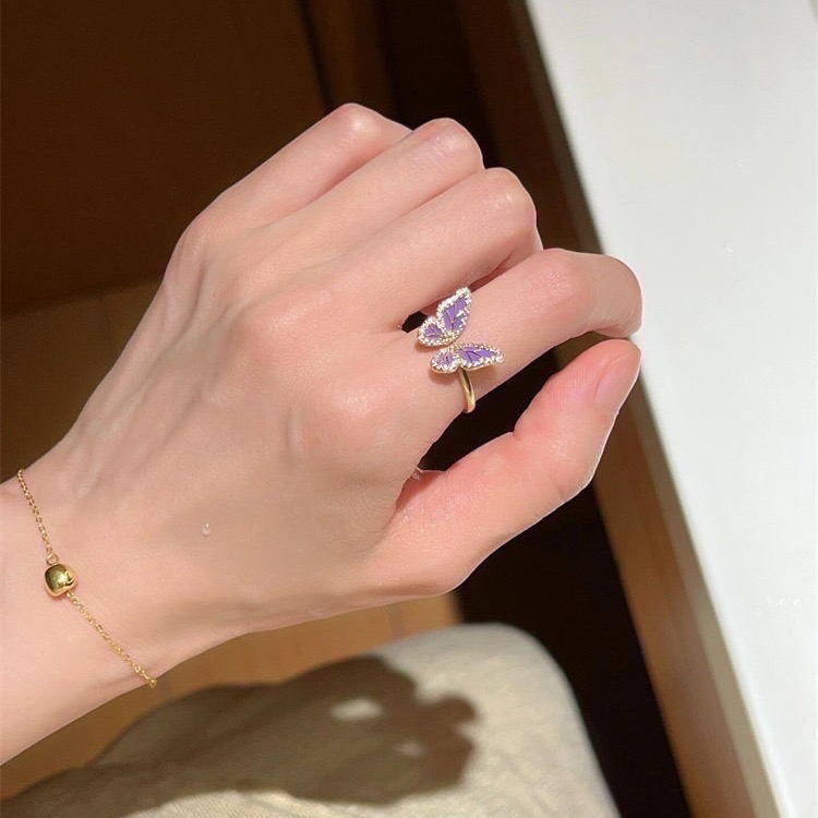 𝓨𝓪𝓷𝓰𝓑𝓲🕊️珐瑯紫幻蝴蝶水鑽戒指 Y810-細節圖2