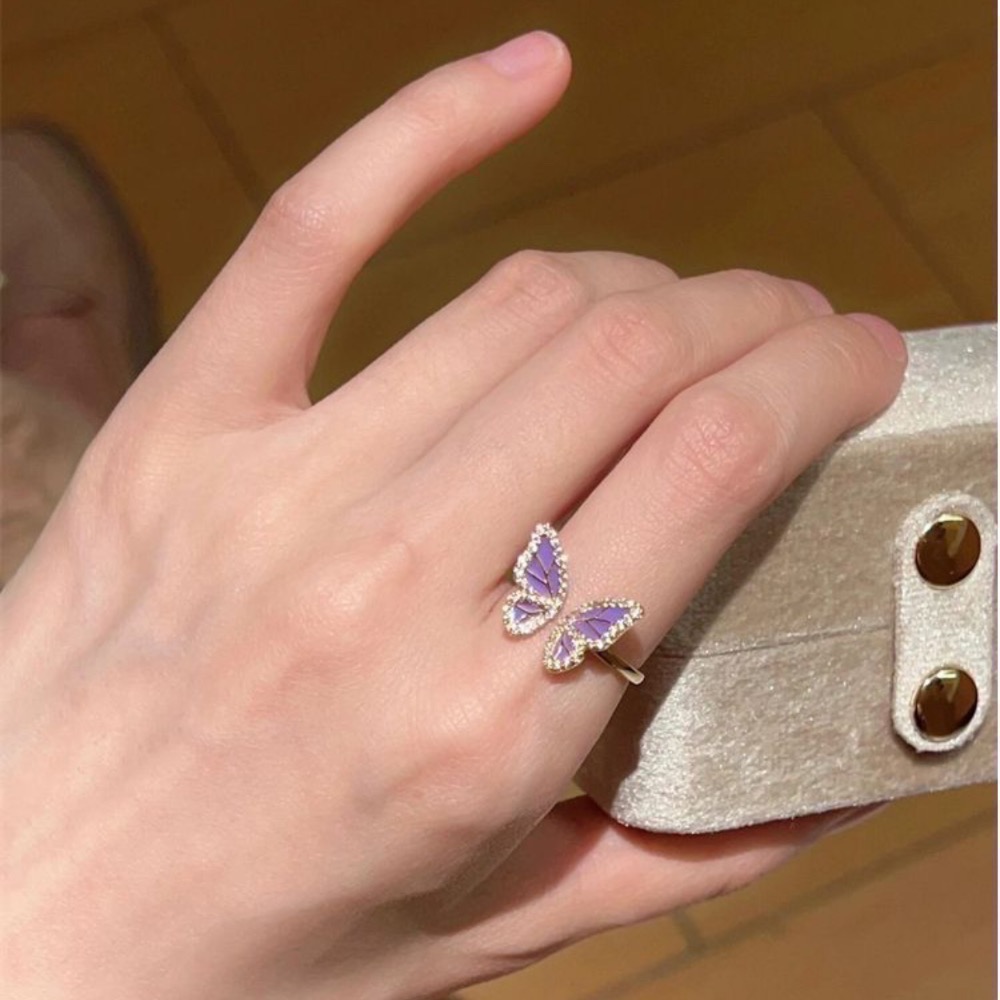 𝓨𝓪𝓷𝓰𝓑𝓲🕊️珐瑯紫幻蝴蝶水鑽戒指 Y810-細節圖3