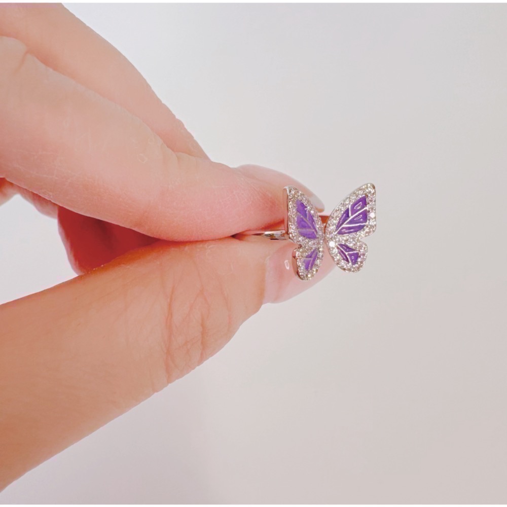 𝓨𝓪𝓷𝓰𝓑𝓲🕊️珐瑯紫幻蝴蝶水鑽戒指 Y810-細節圖8