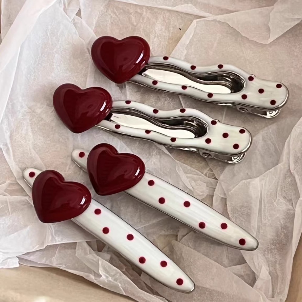 𝓨𝓪𝓷𝓰𝓑𝓲🕊️摩登復古波點紅愛心波浪髮夾 瀏海夾 邊夾 V397-細節圖3