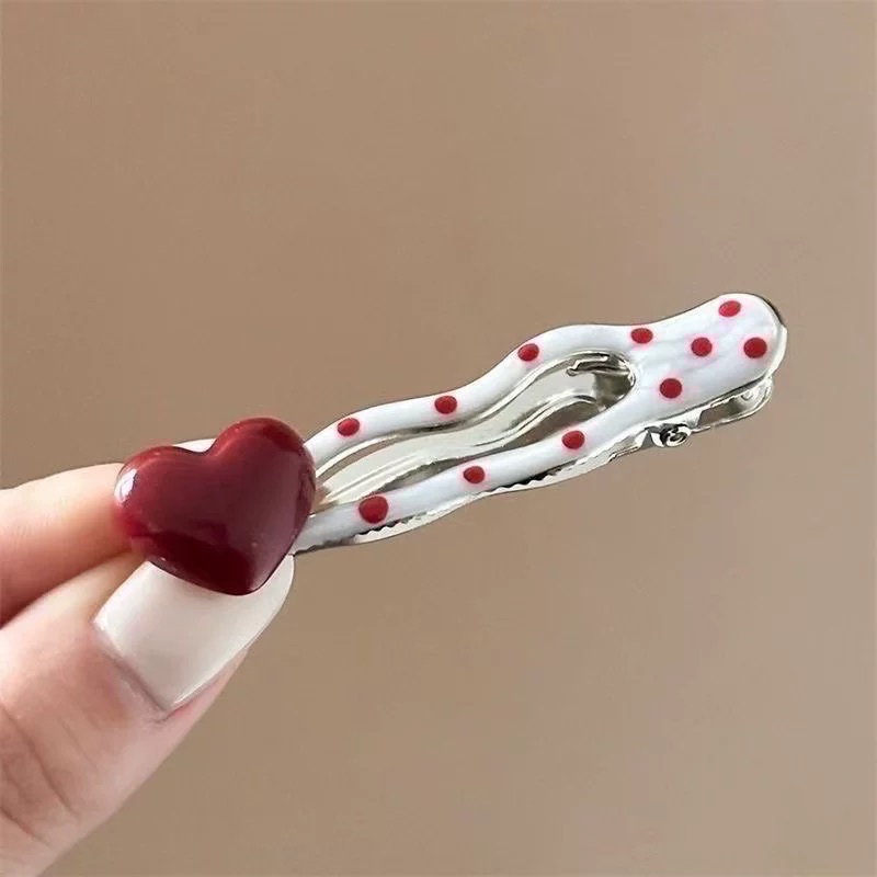 𝓨𝓪𝓷𝓰𝓑𝓲🕊️摩登復古波點紅愛心波浪髮夾 瀏海夾 邊夾 V397-細節圖9