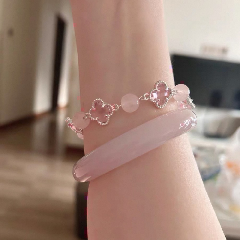 𝓨𝓪𝓷𝓰𝓑𝓲🕊️溫柔系代表｜輕透漾四葉草水晶手鍊 白水晶 粉水晶 Y815-細節圖3
