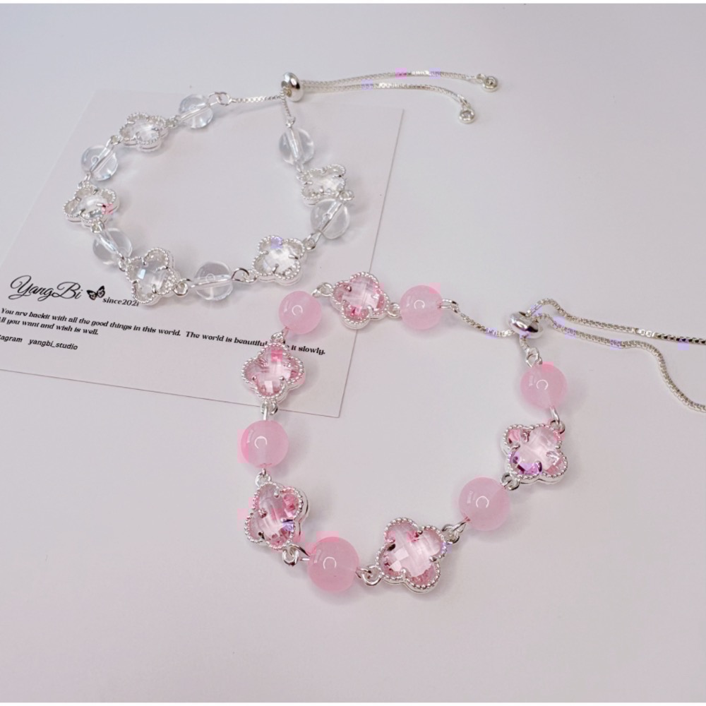 𝓨𝓪𝓷𝓰𝓑𝓲🕊️溫柔系代表｜輕透漾四葉草水晶手鍊 白水晶 粉水晶 Y815-細節圖9