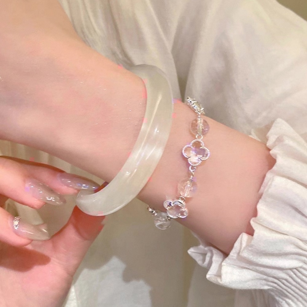 𝓨𝓪𝓷𝓰𝓑𝓲🕊️溫柔系代表｜輕透漾四葉草水晶手鍊 白水晶 粉水晶 Y815-細節圖2